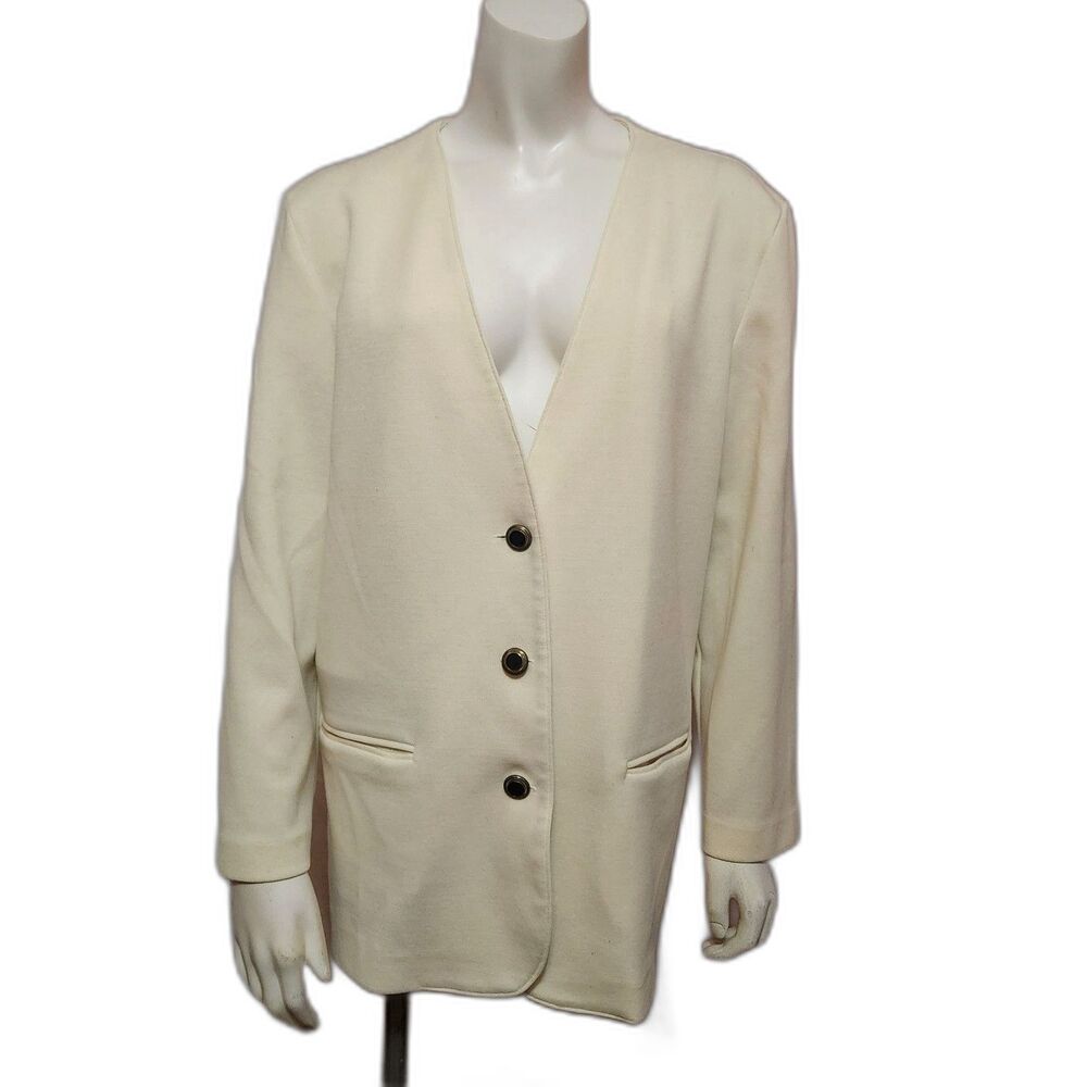 Alfred Dunner Neutral Cream Button Front Blazer Jacket Womens Size 12